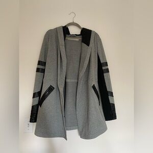 BLANC NOIR Maitri Traveler Jacket Open Front Hooded Faux Leather - Extra Small